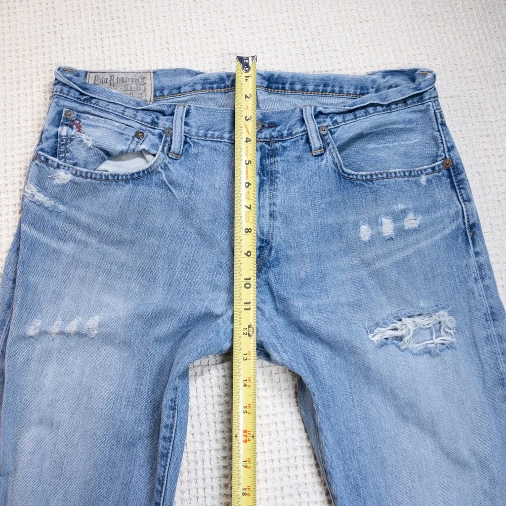 Polo Ralph Lauren Distressed Light Wash Blue Denim Jeans Mens 33x32 Straight Leg